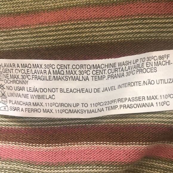 Zara Collection Green, Pink, White & Brown Striped Wrap Sweater Sz L Preppy - Picture 8 of 14